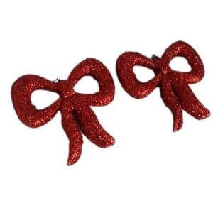 Christmas Sparkling Red Bow Ornament  Tree Holiday Decor